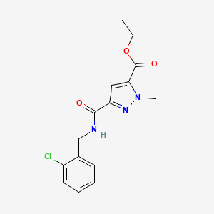 molecular formula C15H16ClN3O3 B4343543 ethyl 3-{[(2-chlorobenzyl)amino]carbonyl}-1-methyl-1H-pyrazole-5-carboxylate 