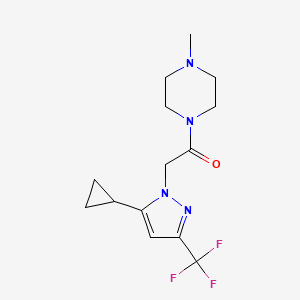 molecular formula C14H19F3N4O B4343560 2-[5-CYCLOPROPYL-3-(TRIFLUOROMETHYL)-1H-PYRAZOL-1-YL]-1-(4-METHYLPIPERAZINO)-1-ETHANONE 