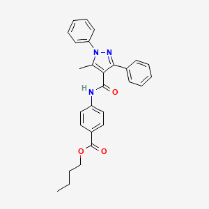 molecular formula C28H27N3O3 B4343634 butyl 4-{[(5-methyl-1,3-diphenyl-1H-pyrazol-4-yl)carbonyl]amino}benzoate 