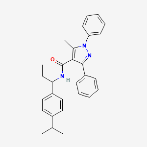 molecular formula C29H31N3O B4343635 N-[1-(4-isopropylphenyl)propyl]-5-methyl-1,3-diphenyl-1H-pyrazole-4-carboxamide 