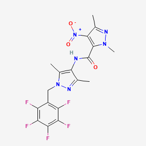 molecular formula C18H15F5N6O3 B4343667 N-[3,5-DIMETHYL-1-(2,3,4,5,6-PENTAFLUOROBENZYL)-1H-PYRAZOL-4-YL]-1,3-DIMETHYL-4-NITRO-1H-PYRAZOLE-5-CARBOXAMIDE 