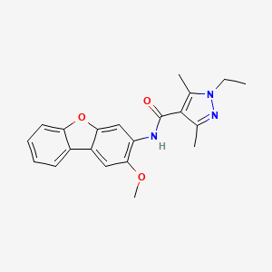 molecular formula C21H21N3O3 B4343865 1-ETHYL-N~4~-(2-METHOXYDIBENZO[B,D]FURAN-3-YL)-3,5-DIMETHYL-1H-PYRAZOLE-4-CARBOXAMIDE 