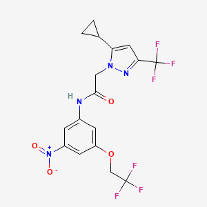 molecular formula C17H14F6N4O4 B4344116 2-[5-cyclopropyl-3-(trifluoromethyl)-1H-pyrazol-1-yl]-N-[3-nitro-5-(2,2,2-trifluoroethoxy)phenyl]acetamide 