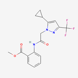 molecular formula C17H16F3N3O3 B4344119 METHYL 2-({2-[5-CYCLOPROPYL-3-(TRIFLUOROMETHYL)-1H-PYRAZOL-1-YL]ACETYL}AMINO)BENZOATE 