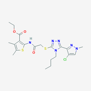 ETHYL 2-[(2-{[4-BUTYL-5-(4-CHLORO-1-METHYL-1H-PYRAZOL-3-YL)-4H-1,2,4-TRIAZOL-3-YL]SULFANYL}ACETYL)AMINO]-4,5-DIMETHYL-3-THIOPHENECARBOXYLATE