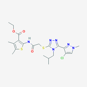 ETHYL 2-[(2-{[5-(4-CHLORO-1-METHYL-1H-PYRAZOL-3-YL)-4-ISOBUTYL-4H-1,2,4-TRIAZOL-3-YL]SULFANYL}ACETYL)AMINO]-4,5-DIMETHYL-3-THIOPHENECARBOXYLATE