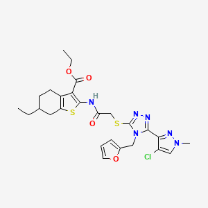 ETHYL 2-[(2-{[5-(4-CHLORO-1-METHYL-1H-PYRAZOL-3-YL)-4-(2-FURYLMETHYL)-4H-1,2,4-TRIAZOL-3-YL]SULFANYL}ACETYL)AMINO]-6-ETHYL-4,5,6,7-TETRAHYDRO-1-BENZOTHIOPHENE-3-CARBOXYLATE