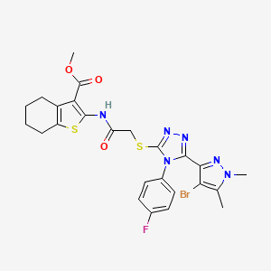 molecular formula C25H24BrFN6O3S2 B4344186 METHYL 2-[(2-{[5-(4-BROMO-1,5-DIMETHYL-1H-PYRAZOL-3-YL)-4-(4-FLUOROPHENYL)-4H-1,2,4-TRIAZOL-3-YL]SULFANYL}ACETYL)AMINO]-4,5,6,7-TETRAHYDRO-1-BENZOTHIOPHENE-3-CARBOXYLATE 