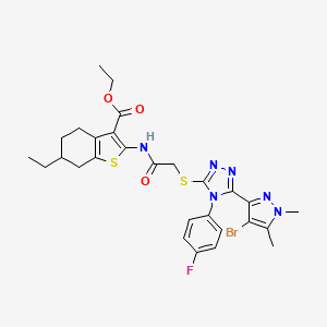 molecular formula C28H30BrFN6O3S2 B4344203 ETHYL 2-[(2-{[5-(4-BROMO-1,5-DIMETHYL-1H-PYRAZOL-3-YL)-4-(4-FLUOROPHENYL)-4H-1,2,4-TRIAZOL-3-YL]SULFANYL}ACETYL)AMINO]-6-ETHYL-4,5,6,7-TETRAHYDRO-1-BENZOTHIOPHENE-3-CARBOXYLATE 