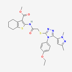 molecular formula C27H30N6O4S2 B4344211 METHYL 2-[(2-{[5-(1,3-DIMETHYL-1H-PYRAZOL-5-YL)-4-(4-ETHOXYPHENYL)-4H-1,2,4-TRIAZOL-3-YL]SULFANYL}ACETYL)AMINO]-4,5,6,7-TETRAHYDRO-1-BENZOTHIOPHENE-3-CARBOXYLATE 