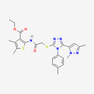 molecular formula C25H28N6O3S2 B4344229 ETHYL 2-[(2-{[5-(1,3-DIMETHYL-1H-PYRAZOL-5-YL)-4-(4-METHYLPHENYL)-4H-1,2,4-TRIAZOL-3-YL]SULFANYL}ACETYL)AMINO]-4,5-DIMETHYL-3-THIOPHENECARBOXYLATE 