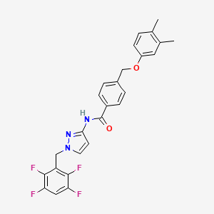 molecular formula C26H21F4N3O2 B4344279 4-[(3,4-dimethylphenoxy)methyl]-N-[1-(2,3,5,6-tetrafluorobenzyl)-1H-pyrazol-3-yl]benzamide 