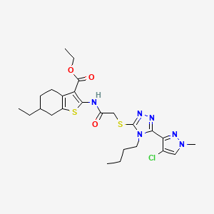 ethyl 2-[({[4-butyl-5-(4-chloro-1-methyl-1H-pyrazol-3-yl)-4H-1,2,4-triazol-3-yl]thio}acetyl)amino]-6-ethyl-4,5,6,7-tetrahydro-1-benzothiophene-3-carboxylate