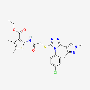 ETHYL 2-[(2-{[4-(4-CHLOROPHENYL)-5-(1,3-DIMETHYL-1H-PYRAZOL-4-YL)-4H-1,2,4-TRIAZOL-3-YL]SULFANYL}ACETYL)AMINO]-4,5-DIMETHYL-3-THIOPHENECARBOXYLATE