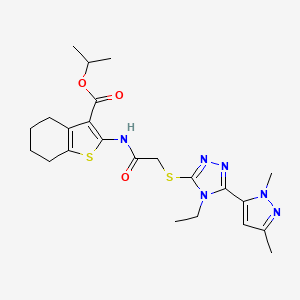 molecular formula C23H30N6O3S2 B4344308 ISOPROPYL 2-[(2-{[5-(1,3-DIMETHYL-1H-PYRAZOL-5-YL)-4-ETHYL-4H-1,2,4-TRIAZOL-3-YL]SULFANYL}ACETYL)AMINO]-4,5,6,7-TETRAHYDRO-1-BENZOTHIOPHENE-3-CARBOXYLATE 