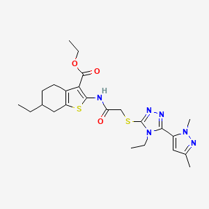 molecular formula C24H32N6O3S2 B4344313 ETHYL 2-[(2-{[5-(1,3-DIMETHYL-1H-PYRAZOL-5-YL)-4-ETHYL-4H-1,2,4-TRIAZOL-3-YL]SULFANYL}ACETYL)AMINO]-6-ETHYL-4,5,6,7-TETRAHYDRO-1-BENZOTHIOPHENE-3-CARBOXYLATE 