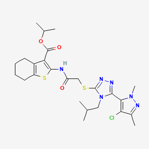 molecular formula C25H33ClN6O3S2 B4344324 ISOPROPYL 2-[(2-{[5-(4-CHLORO-1,3-DIMETHYL-1H-PYRAZOL-5-YL)-4-ISOBUTYL-4H-1,2,4-TRIAZOL-3-YL]SULFANYL}ACETYL)AMINO]-4,5,6,7-TETRAHYDRO-1-BENZOTHIOPHENE-3-CARBOXYLATE 