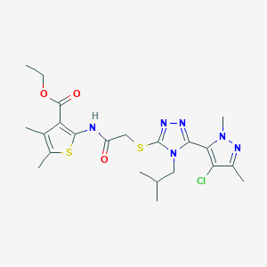 ETHYL 2-[(2-{[5-(4-CHLORO-1,3-DIMETHYL-1H-PYRAZOL-5-YL)-4-ISOBUTYL-4H-1,2,4-TRIAZOL-3-YL]SULFANYL}ACETYL)AMINO]-4,5-DIMETHYL-3-THIOPHENECARBOXYLATE