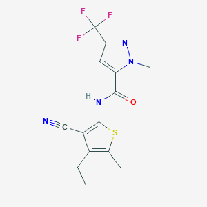 molecular formula C14H13F3N4OS B4344343 N-(3-cyano-4-ethyl-5-methyl-2-thienyl)-1-methyl-3-(trifluoromethyl)-1H-pyrazole-5-carboxamide 