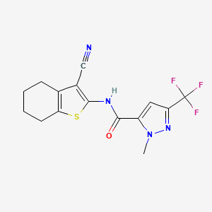 molecular formula C15H13F3N4OS B4344351 N-(3-cyano-4,5,6,7-tetrahydro-1-benzothiophen-2-yl)-1-methyl-3-(trifluoromethyl)-1H-pyrazole-5-carboxamide 