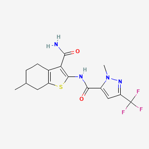 molecular formula C16H17F3N4O2S B4344364 N-[3-(AMINOCARBONYL)-6-METHYL-4,5,6,7-TETRAHYDRO-1-BENZOTHIOPHEN-2-YL]-1-METHYL-3-(TRIFLUOROMETHYL)-1H-PYRAZOLE-5-CARBOXAMIDE 