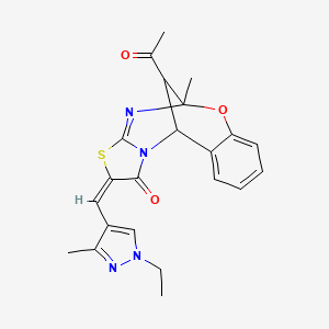 (2E)-13-ACETYL-2-[(1-ETHYL-3-METHYL-1H-PYRAZOL-4-YL)METHYLENE]-5-METHYL-5H,11H-5,11-METHANO[1,3]THIAZOLO[2,3-D][1,3,5]BENZOXADIAZOCIN-1(2H)-ONE