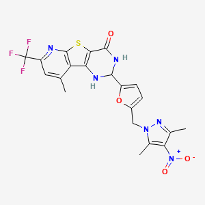 molecular formula C21H17F3N6O4S B4344474 4-[5-[(3,5-dimethyl-4-nitropyrazol-1-yl)methyl]furan-2-yl]-13-methyl-11-(trifluoromethyl)-8-thia-3,5,10-triazatricyclo[7.4.0.02,7]trideca-1(9),2(7),10,12-tetraen-6-one 