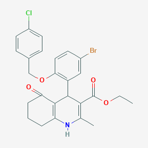 molecular formula C26H25BrClNO4 B4344492 ethyl 4-{5-bromo-2-[(4-chlorobenzyl)oxy]phenyl}-2-methyl-5-oxo-1,4,5,6,7,8-hexahydro-3-quinolinecarboxylate 