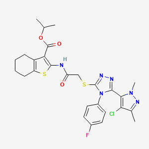 molecular formula C27H28ClFN6O3S2 B4344834 ISOPROPYL 2-[(2-{[5-(4-CHLORO-1,3-DIMETHYL-1H-PYRAZOL-5-YL)-4-(4-FLUOROPHENYL)-4H-1,2,4-TRIAZOL-3-YL]SULFANYL}ACETYL)AMINO]-4,5,6,7-TETRAHYDRO-1-BENZOTHIOPHENE-3-CARBOXYLATE 