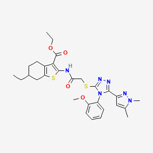 ETHYL 2-[(2-{[5-(1,5-DIMETHYL-1H-PYRAZOL-3-YL)-4-(2-METHOXYPHENYL)-4H-1,2,4-TRIAZOL-3-YL]SULFANYL}ACETYL)AMINO]-6-ETHYL-4,5,6,7-TETRAHYDRO-1-BENZOTHIOPHENE-3-CARBOXYLATE