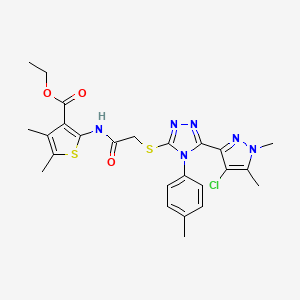 ETHYL 2-[(2-{[5-(4-CHLORO-1,5-DIMETHYL-1H-PYRAZOL-3-YL)-4-(4-METHYLPHENYL)-4H-1,2,4-TRIAZOL-3-YL]SULFANYL}ACETYL)AMINO]-4,5-DIMETHYL-3-THIOPHENECARBOXYLATE