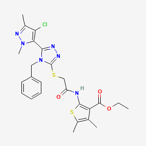 ethyl 2-[({[4-benzyl-5-(4-chloro-1,3-dimethyl-1H-pyrazol-5-yl)-4H-1,2,4-triazol-3-yl]thio}acetyl)amino]-4,5-dimethyl-3-thiophenecarboxylate