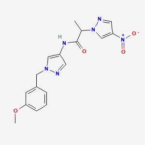 molecular formula C17H18N6O4 B4344928 N-[1-(3-methoxybenzyl)-1H-pyrazol-4-yl]-2-(4-nitro-1H-pyrazol-1-yl)propanamide 