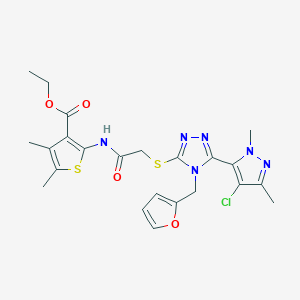 ETHYL 2-[(2-{[5-(4-CHLORO-1,3-DIMETHYL-1H-PYRAZOL-5-YL)-4-(2-FURYLMETHYL)-4H-1,2,4-TRIAZOL-3-YL]SULFANYL}ACETYL)AMINO]-4,5-DIMETHYL-3-THIOPHENECARBOXYLATE