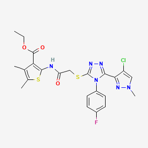 ETHYL 2-[(2-{[5-(4-CHLORO-1-METHYL-1H-PYRAZOL-3-YL)-4-(4-FLUOROPHENYL)-4H-1,2,4-TRIAZOL-3-YL]SULFANYL}ACETYL)AMINO]-4,5-DIMETHYL-3-THIOPHENECARBOXYLATE