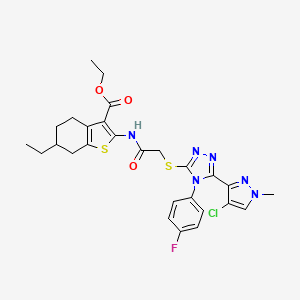 molecular formula C27H28ClFN6O3S2 B4344983 ETHYL 2-[(2-{[5-(4-CHLORO-1-METHYL-1H-PYRAZOL-3-YL)-4-(4-FLUOROPHENYL)-4H-1,2,4-TRIAZOL-3-YL]SULFANYL}ACETYL)AMINO]-6-ETHYL-4,5,6,7-TETRAHYDRO-1-BENZOTHIOPHENE-3-CARBOXYLATE 