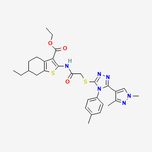 molecular formula C29H34N6O3S2 B4345005 ETHYL 2-[(2-{[5-(1,3-DIMETHYL-1H-PYRAZOL-4-YL)-4-(4-METHYLPHENYL)-4H-1,2,4-TRIAZOL-3-YL]SULFANYL}ACETYL)AMINO]-6-ETHYL-4,5,6,7-TETRAHYDRO-1-BENZOTHIOPHENE-3-CARBOXYLATE 