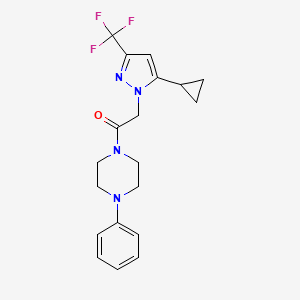 molecular formula C19H21F3N4O B4345031 2-[5-CYCLOPROPYL-3-(TRIFLUOROMETHYL)-1H-PYRAZOL-1-YL]-1-(4-PHENYLPIPERAZINO)-1-ETHANONE 