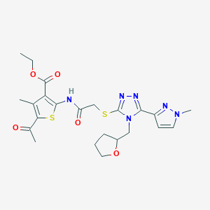 molecular formula C23H28N6O5S2 B4345067 ETHYL 5-ACETYL-4-METHYL-2-[(2-{[5-(1-METHYL-1H-PYRAZOL-3-YL)-4-(TETRAHYDRO-2-FURANYLMETHYL)-4H-1,2,4-TRIAZOL-3-YL]SULFANYL}ACETYL)AMINO]-3-THIOPHENECARBOXYLATE 