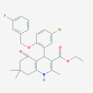 ethyl 4-{5-bromo-2-[(3-fluorobenzyl)oxy]phenyl}-2,7,7-trimethyl-5-oxo-1,4,5,6,7,8-hexahydro-3-quinolinecarboxylate