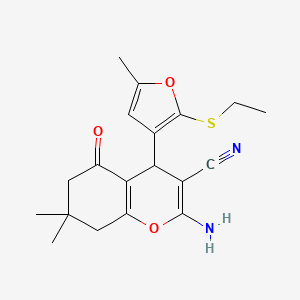 molecular formula C19H22N2O3S B4345168 2-AMINO-4-[2-(ETHYLSULFANYL)-5-METHYL-3-FURYL]-7,7-DIMETHYL-5-OXO-5,6,7,8-TETRAHYDRO-4H-CHROMEN-3-YL CYANIDE 