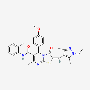 2-[(1-ethyl-3,5-dimethyl-1H-pyrazol-4-yl)methylene]-5-(4-methoxyphenyl)-7-methyl-N-(2-methylphenyl)-3-oxo-2,3-dihydro-5H-[1,3]thiazolo[3,2-a]pyrimidine-6-carboxamide