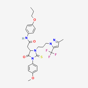 2-(1-(4-methoxyphenyl)-3-{3-[3-methyl-5-(trifluoromethyl)-1H-pyrazol-1-yl]propyl}-5-oxo-2-thioxo-4-imidazolidinyl)-N-(4-propoxyphenyl)acetamide