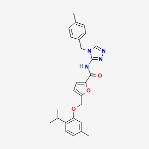 molecular formula C26H28N4O3 B4345467 5-[(2-isopropyl-5-methylphenoxy)methyl]-N-[4-(4-methylbenzyl)-4H-1,2,4-triazol-3-yl]-2-furamide 