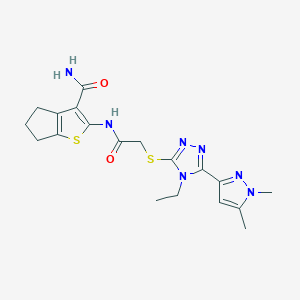 2-[(2-{[5-(1,5-DIMETHYL-1H-PYRAZOL-3-YL)-4-ETHYL-4H-1,2,4-TRIAZOL-3-YL]SULFANYL}ACETYL)AMINO]-5,6-DIHYDRO-4H-CYCLOPENTA[B]THIOPHENE-3-CARBOXAMIDE