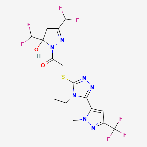 1-[3,5-BIS(DIFLUOROMETHYL)-5-HYDROXY-4,5-DIHYDRO-1H-PYRAZOL-1-YL]-2-({4-ETHYL-5-[1-METHYL-3-(TRIFLUOROMETHYL)-1H-PYRAZOL-5-YL]-4H-1,2,4-TRIAZOL-3-YL}SULFANYL)-1-ETHANONE