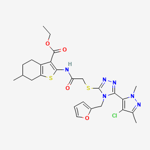 ETHYL 2-[(2-{[5-(4-CHLORO-1,3-DIMETHYL-1H-PYRAZOL-5-YL)-4-(2-FURYLMETHYL)-4H-1,2,4-TRIAZOL-3-YL]SULFANYL}ACETYL)AMINO]-6-METHYL-4,5,6,7-TETRAHYDRO-1-BENZOTHIOPHENE-3-CARBOXYLATE