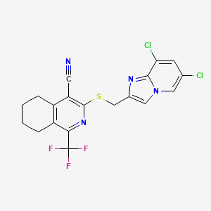 molecular formula C19H13Cl2F3N4S B4345701 3-{[(6,8-DICHLOROIMIDAZO[1,2-A]PYRIDIN-2-YL)METHYL]SULFANYL}-1-(TRIFLUOROMETHYL)-5,6,7,8-TETRAHYDRO-4-ISOQUINOLINECARBONITRILE 