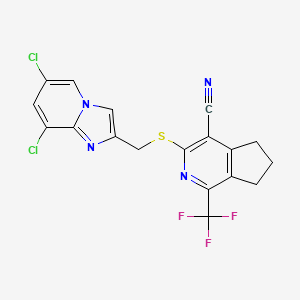 3-{[(6,8-DICHLOROIMIDAZO[1,2-A]PYRIDIN-2-YL)METHYL]SULFANYL}-1-(TRIFLUOROMETHYL)-6,7-DIHYDRO-5H-CYCLOPENTA[C]PYRIDIN-4-YL CYANIDE