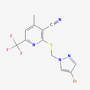 2-{[(4-BROMO-1H-PYRAZOL-1-YL)METHYL]SULFANYL}-4-METHYL-6-(TRIFLUOROMETHYL)-3-PYRIDYL CYANIDE